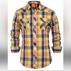 PAUL JONES Men's Western Cowboy Long Sleeve Plaid Shirt Size Med